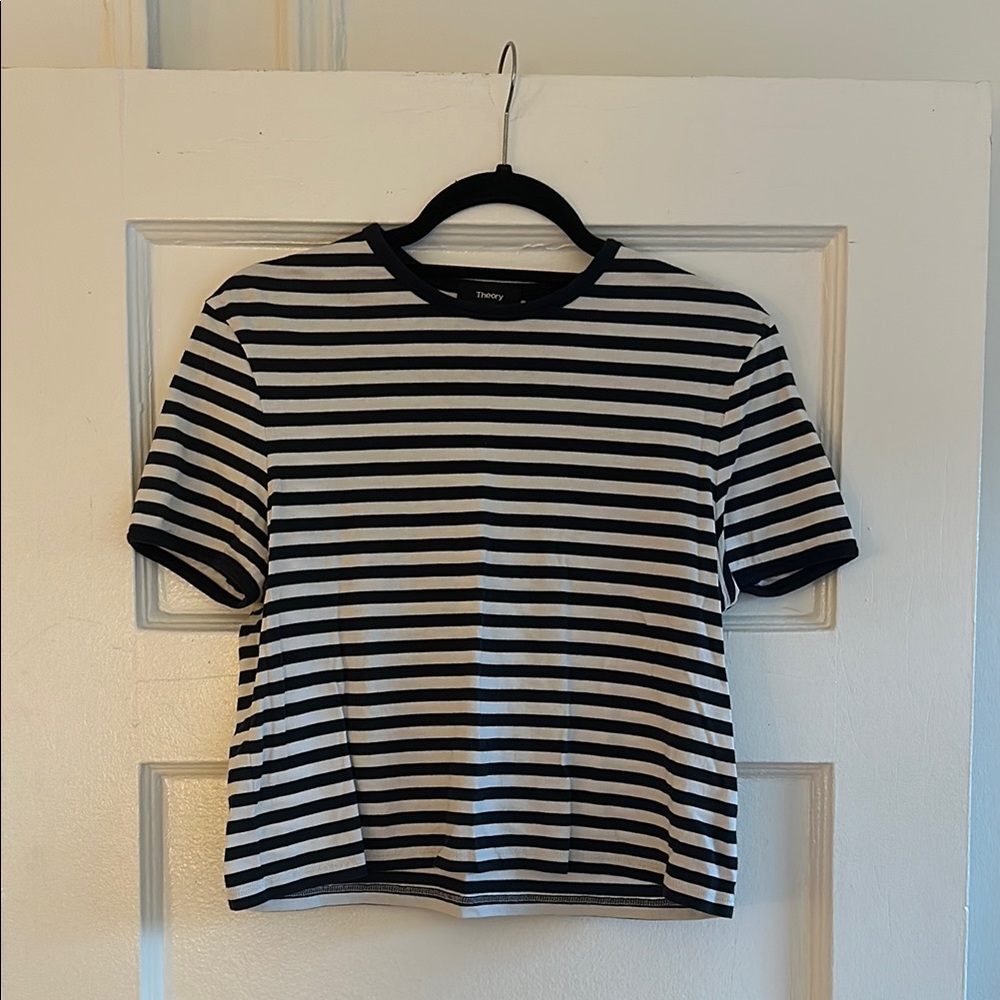 Theory Navy and White Striped Tee